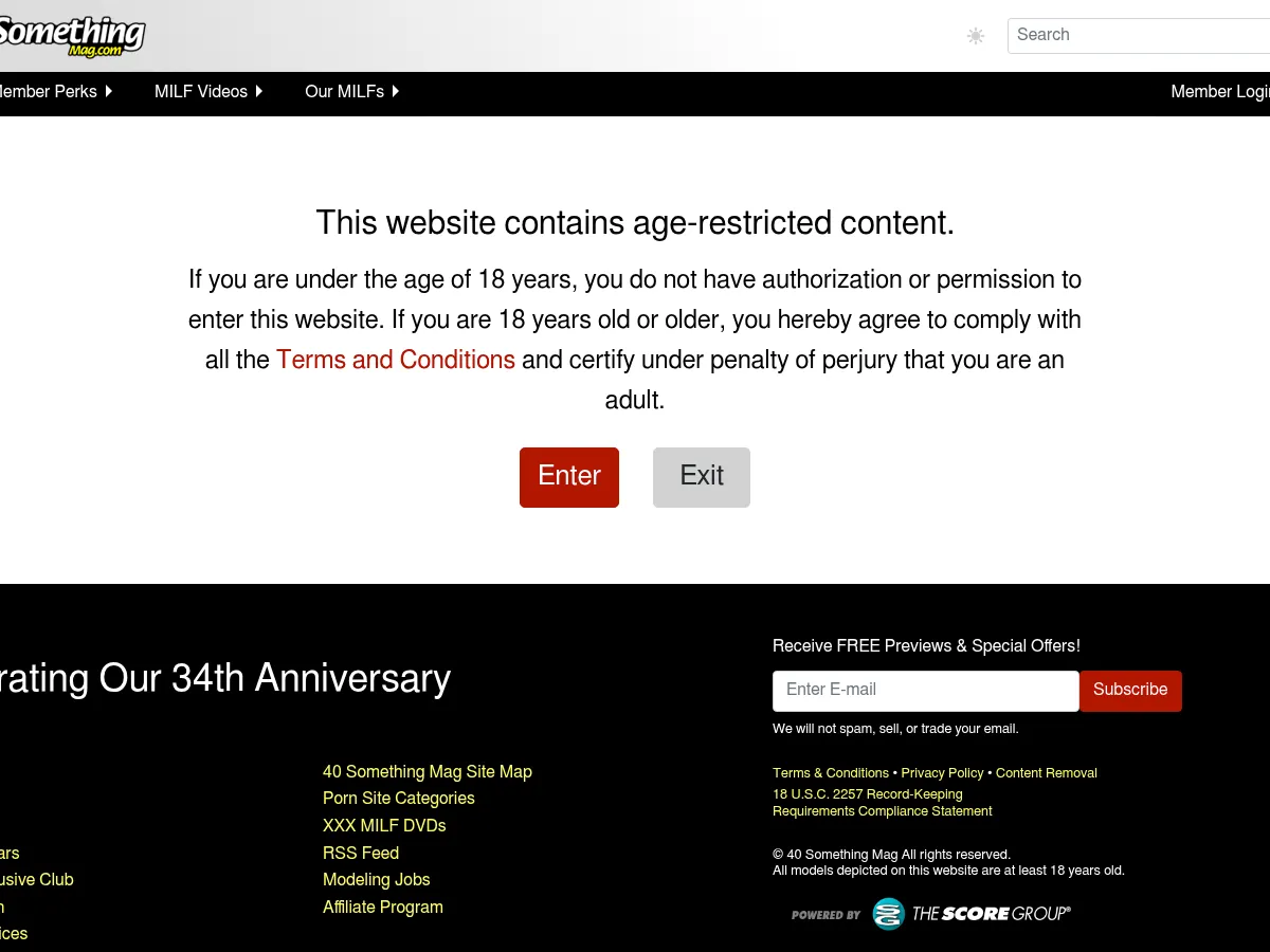 A heavily blurred, censored capture of the 40SomethingMag homepage — only soft shapes are visible, no explicit or readable content
