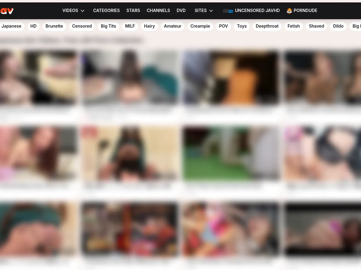 A heavily blurred, censored capture of the ABJAV homepage โ only soft shapes are visible, no explicit or readable content