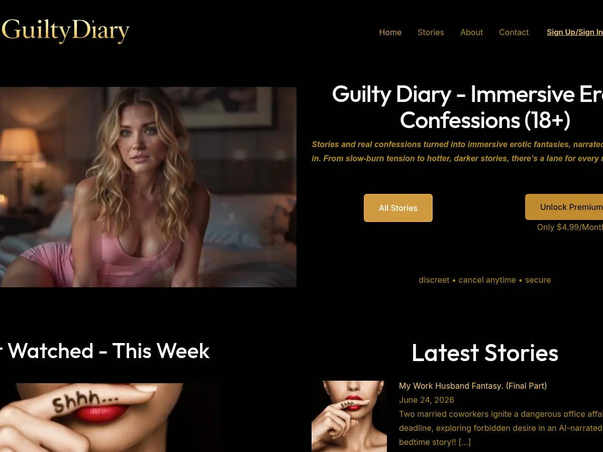 A heavily blurred, censored capture of the Adult Bed Time Stories homepage — only soft shapes are visible, no explicit or readable content