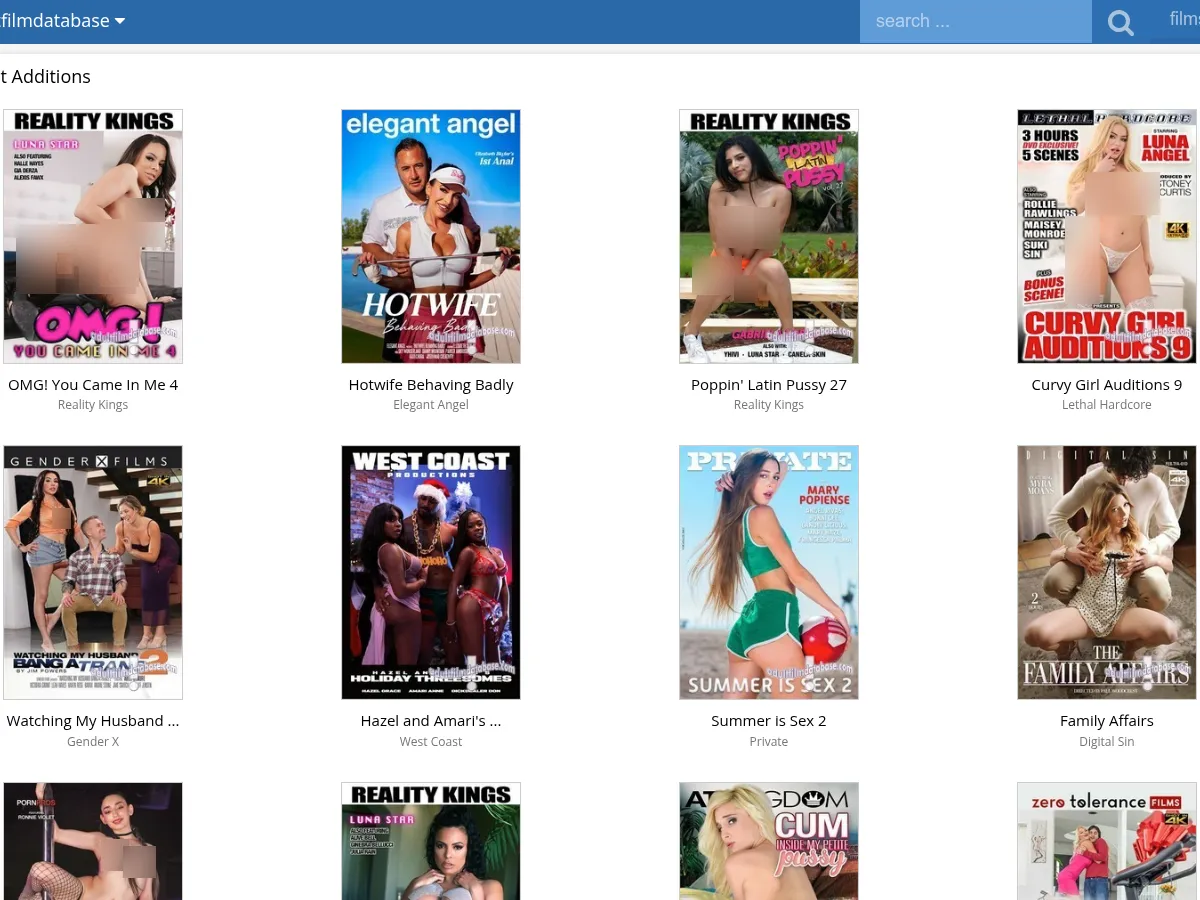 A heavily blurred, censored capture of the Adult Film Database homepage โ only soft shapes are visible, no explicit or readable content