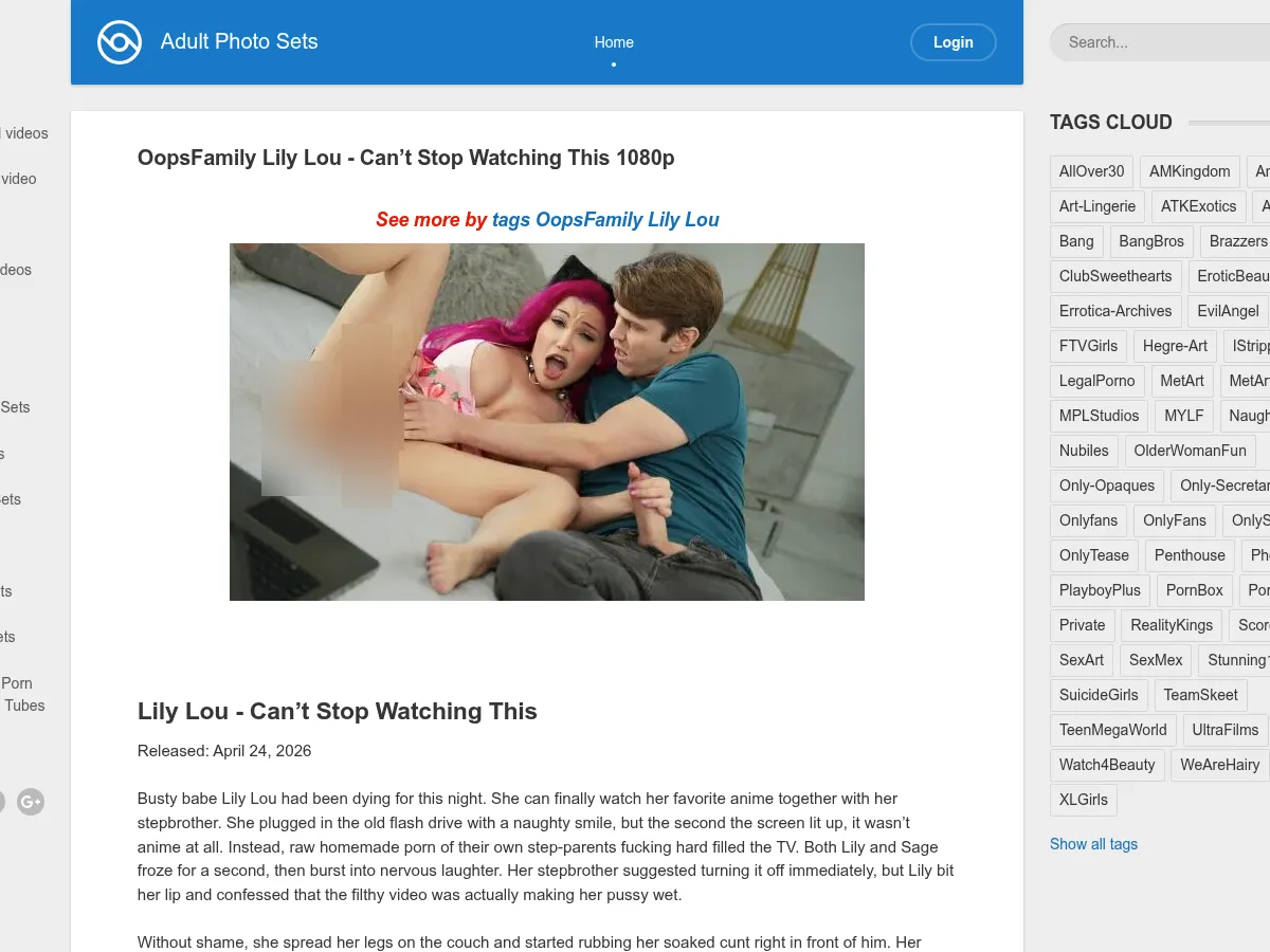 A heavily blurred, censored capture of the Adult Photo Sets homepage — only soft shapes are visible, no explicit or readable content