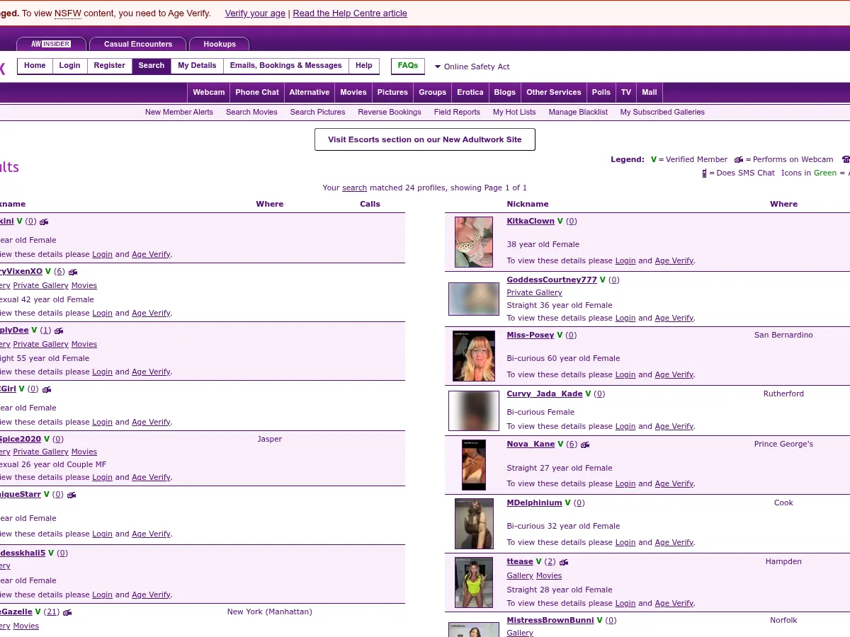A heavily blurred, censored capture of the AdultWork Cams homepage — only soft shapes are visible, no explicit or readable content