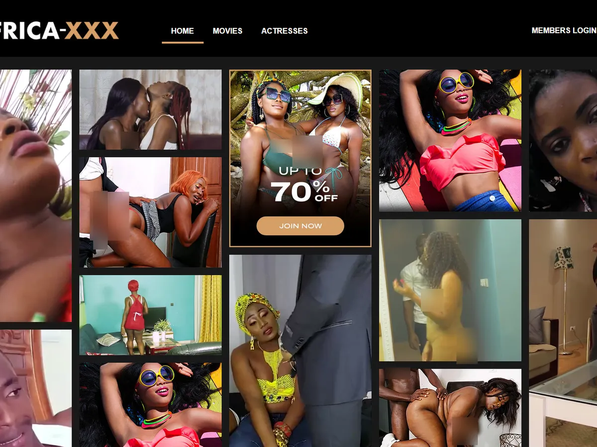 A heavily blurred, censored capture of the Africa XXX homepage โ only soft shapes are visible, no explicit or readable content