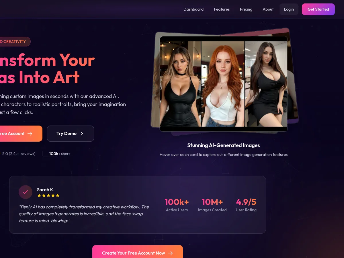 A heavily blurred, censored capture of the Penly homepage — only soft shapes are visible, no explicit or readable content