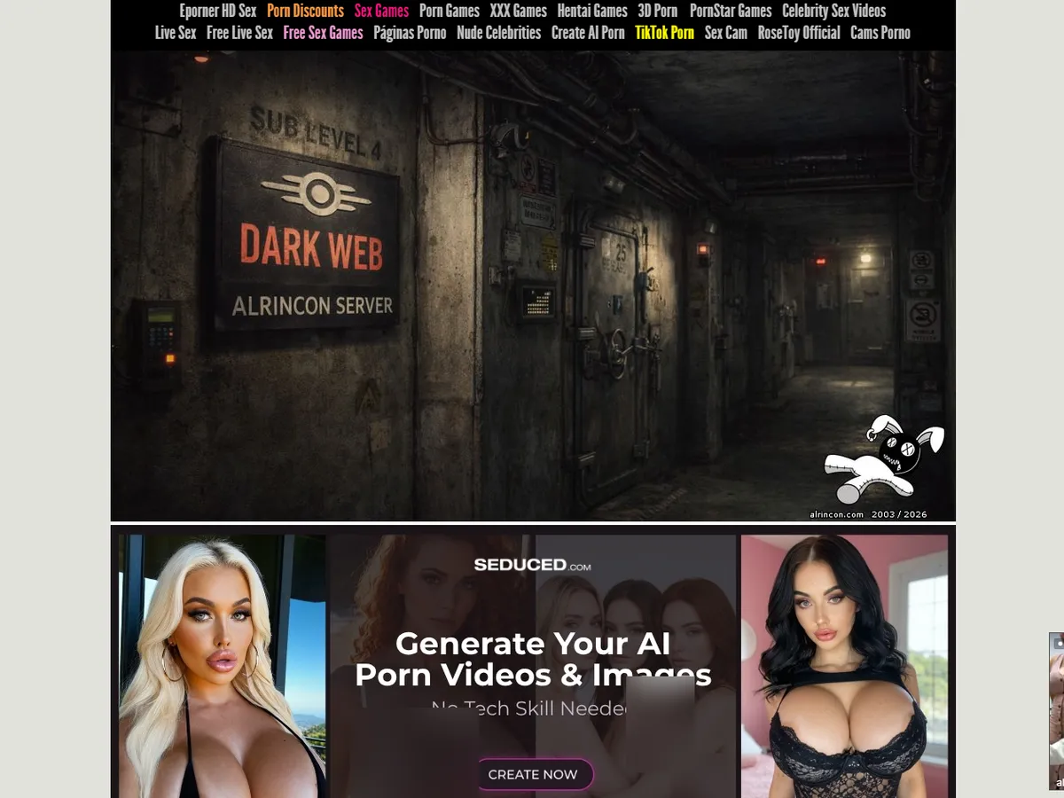 A heavily blurred, censored capture of the AlRincon homepage — only soft shapes are visible, no explicit or readable content