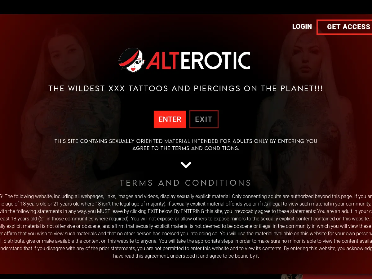 A heavily blurred, censored capture of the AltErotic homepage — only soft shapes are visible, no explicit or readable content