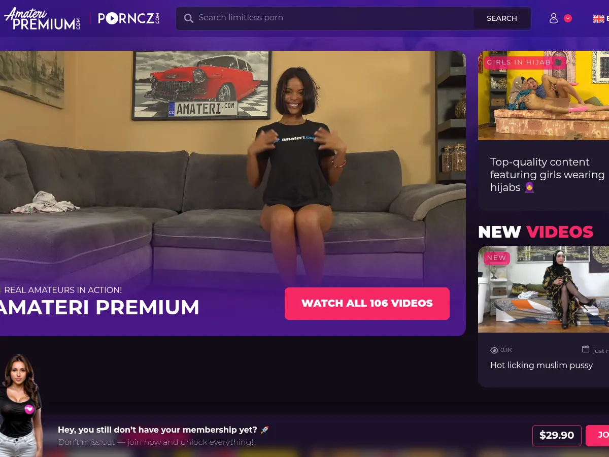 A heavily blurred, censored capture of the AmateriPremium homepage โ only soft shapes are visible, no explicit or readable content
