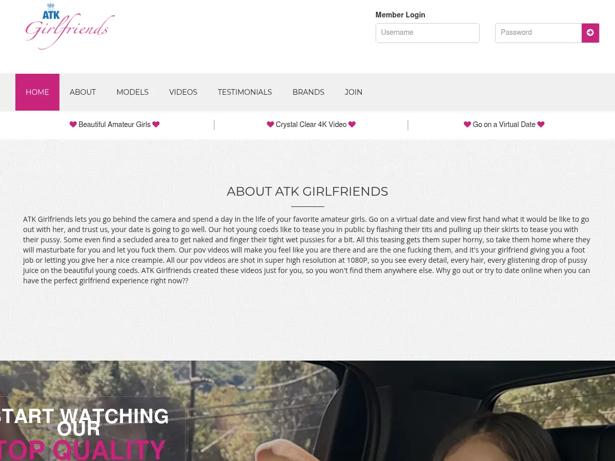 A heavily blurred, censored capture of the ATK Girlfriends homepage — only soft shapes are visible, no explicit or readable content