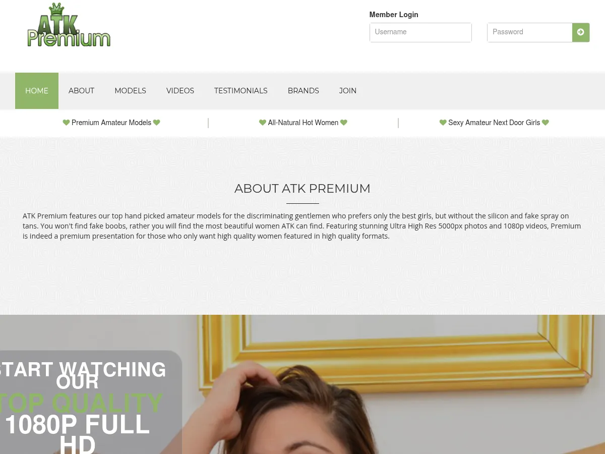 A heavily blurred, censored capture of the ATK Premium homepage — only soft shapes are visible, no explicit or readable content