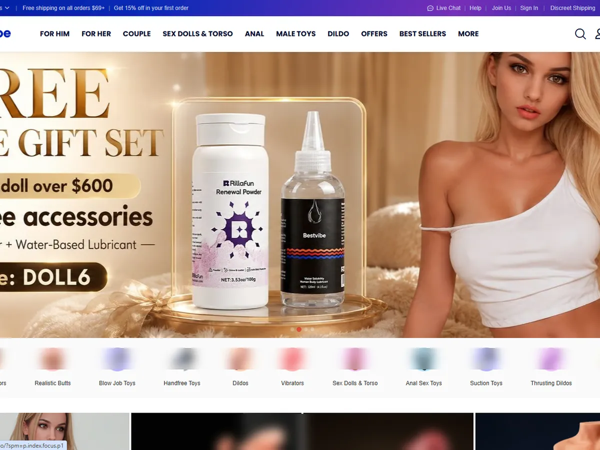 A heavily blurred, censored capture of the BestVibe homepage — only soft shapes are visible, no explicit or readable content