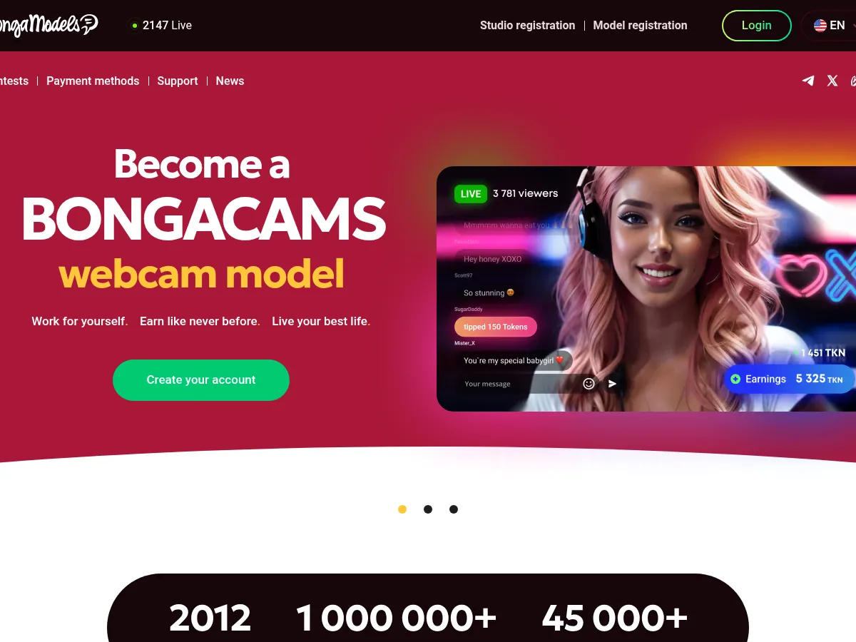 A heavily blurred, censored capture of the BongaModels homepage — only soft shapes are visible, no explicit or readable content