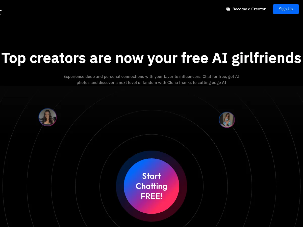A heavily blurred, censored capture of the Clona AI homepage โ only soft shapes are visible, no explicit or readable content
