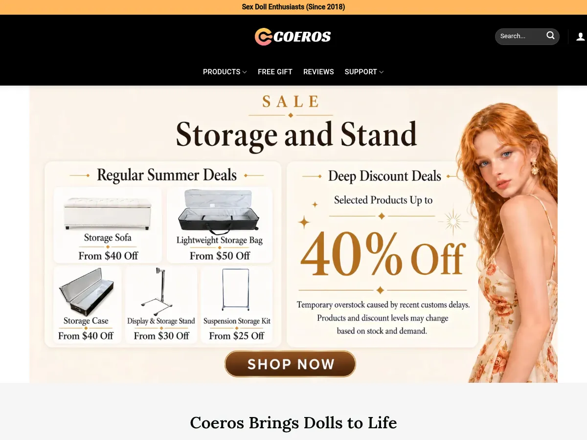 A heavily blurred, censored capture of the Coeros homepage — only soft shapes are visible, no explicit or readable content