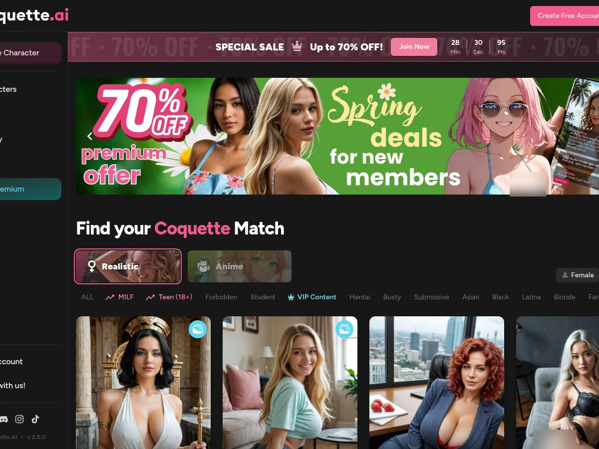 A heavily blurred, censored capture of the Coquette AI homepage — only soft shapes are visible, no explicit or readable content