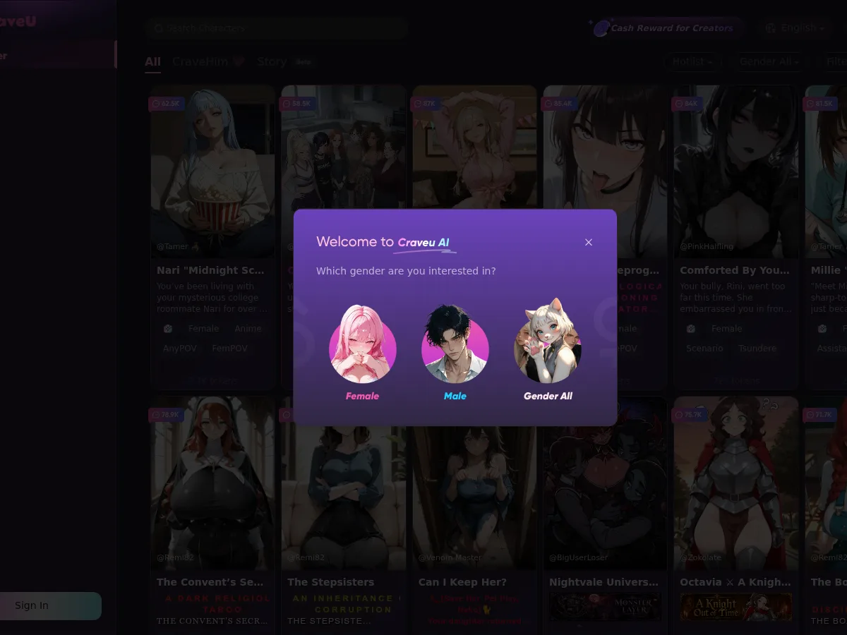A heavily blurred, censored capture of the CraveU AI homepage — only soft shapes are visible, no explicit or readable content