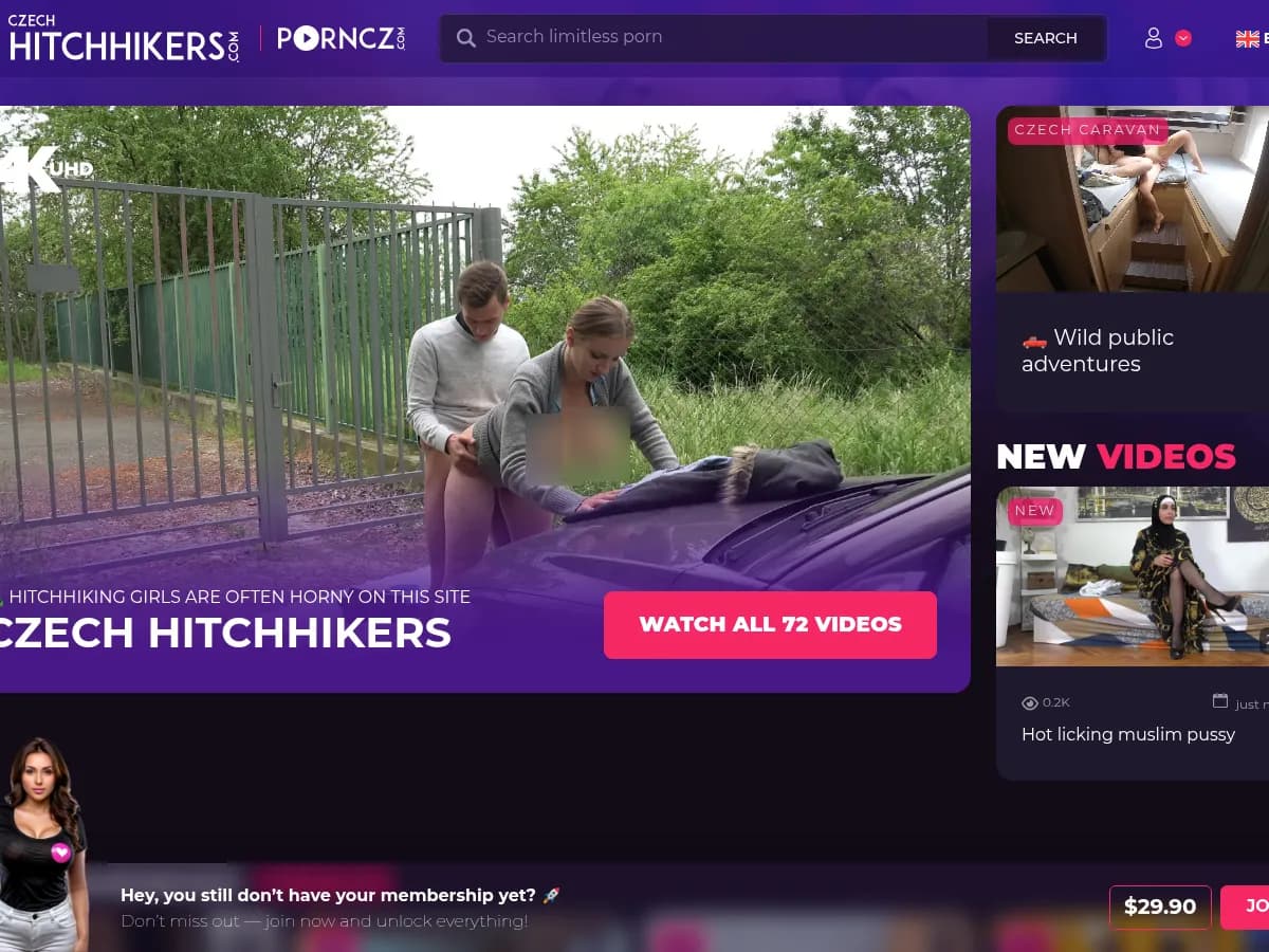 A heavily blurred, censored capture of the CzechHitchHikers homepage โ only soft shapes are visible, no explicit or readable content
