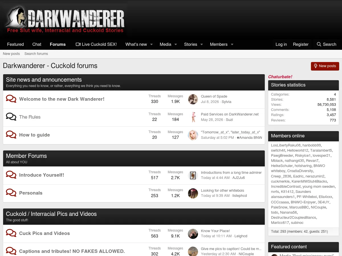 A heavily blurred, censored capture of the DarkWanderer homepage โ only soft shapes are visible, no explicit or readable content
