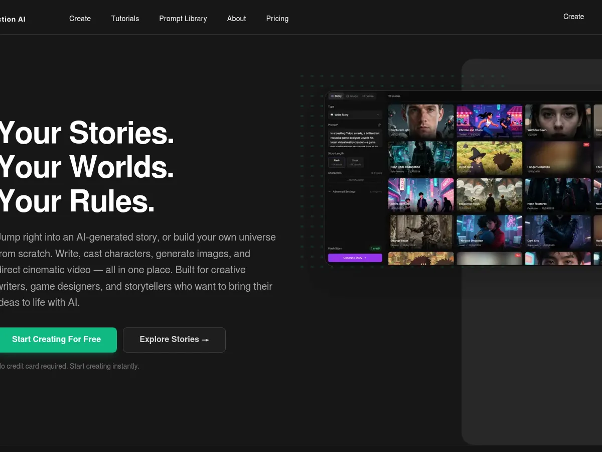 A heavily blurred, censored capture of the DeepFiction AI homepage — only soft shapes are visible, no explicit or readable content