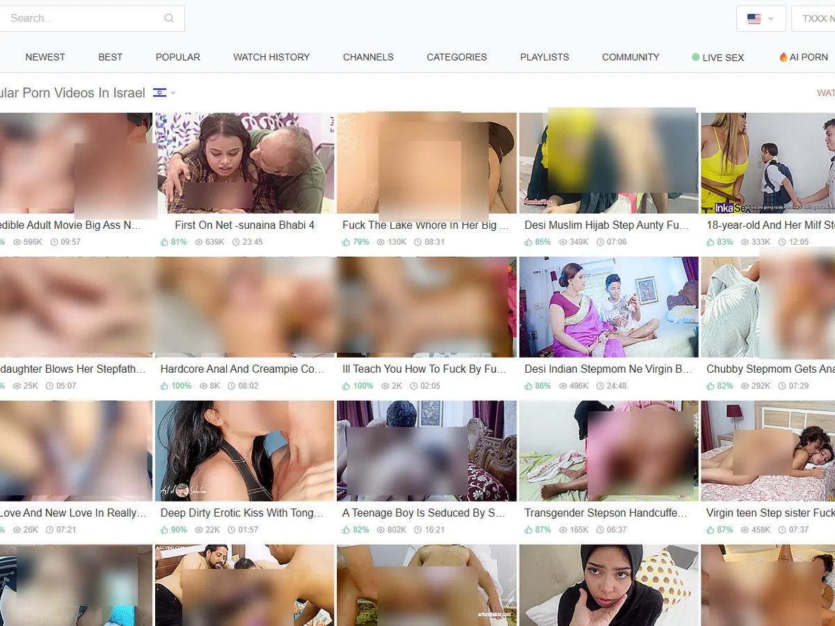 A heavily blurred, censored capture of the Desi Porn Tube homepage โ only soft shapes are visible, no explicit or readable content