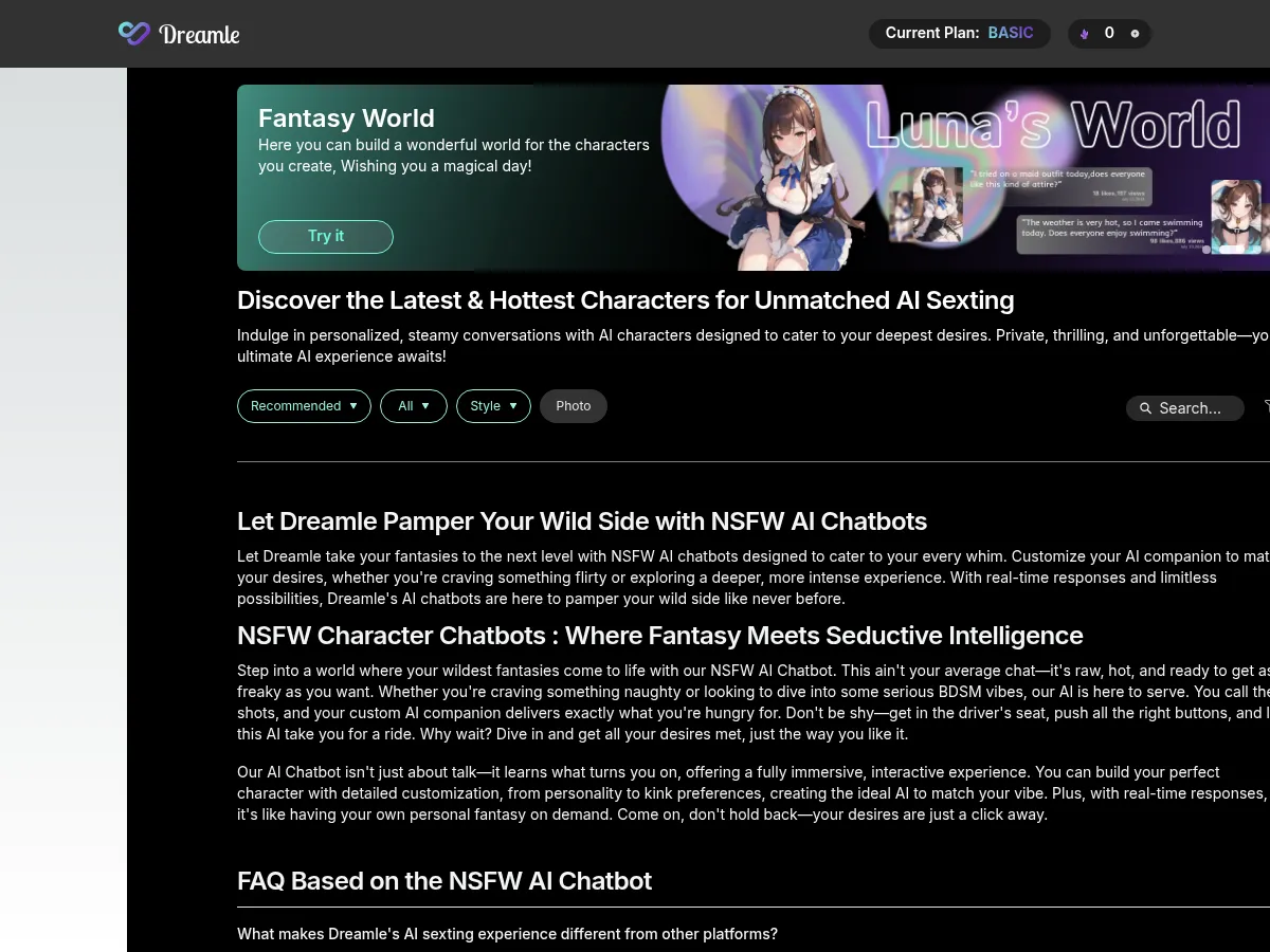 A heavily blurred, censored capture of the Dreamle homepage — only soft shapes are visible, no explicit or readable content