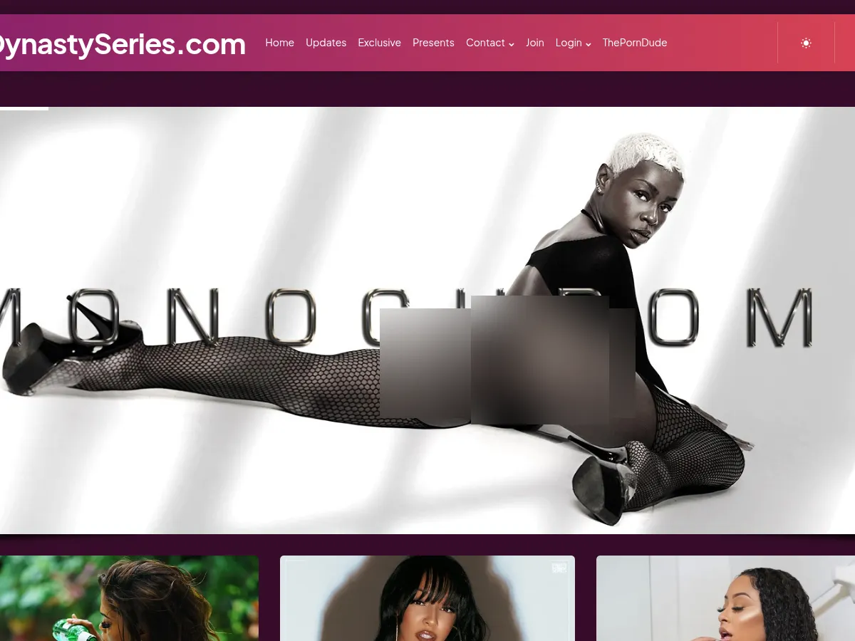 A heavily blurred, censored capture of the DynastySeries homepage — only soft shapes are visible, no explicit or readable content