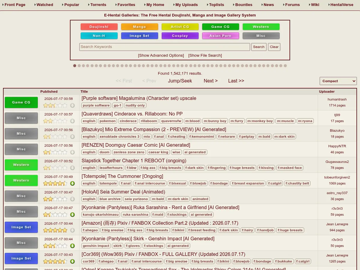 A heavily blurred, censored capture of the E-Hentai homepage — only soft shapes are visible, no explicit or readable content