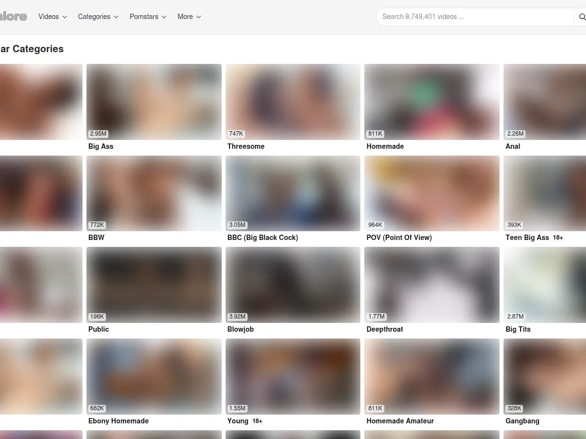A heavily blurred, censored capture of the EbonyGalore homepage — only soft shapes are visible, no explicit or readable content