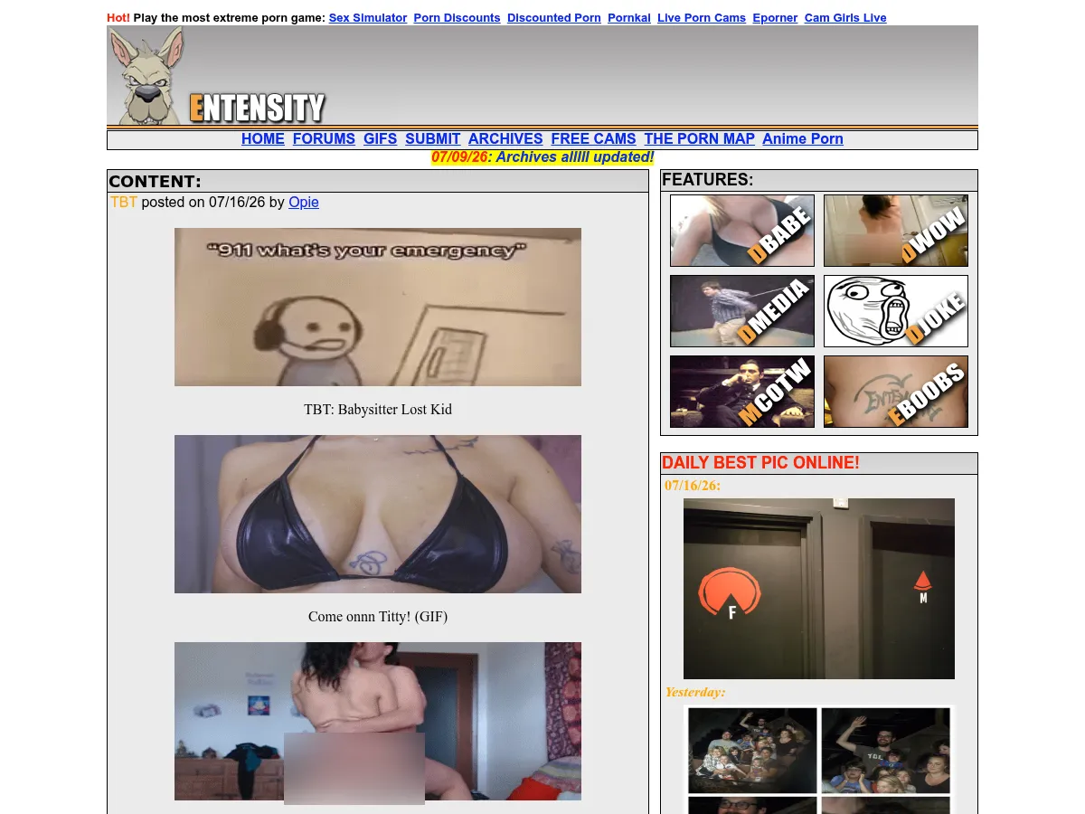 A heavily blurred, censored capture of the Entensity homepage โ only soft shapes are visible, no explicit or readable content