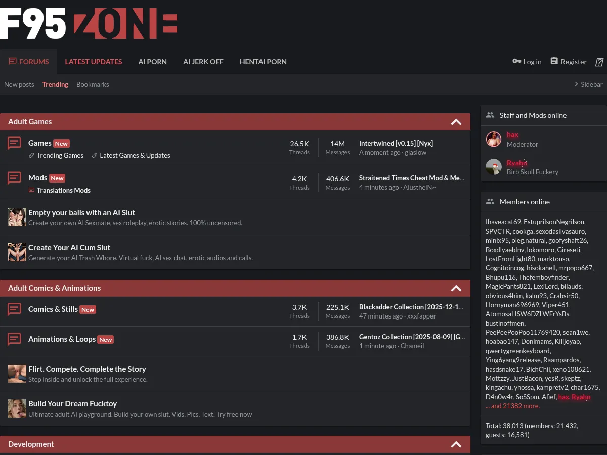 A heavily blurred, censored capture of the F95zone homepage โ only soft shapes are visible, no explicit or readable content