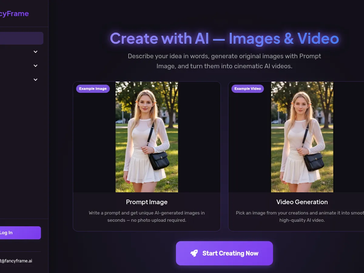 A heavily blurred, censored capture of the FancyFrame homepage — only soft shapes are visible, no explicit or readable content