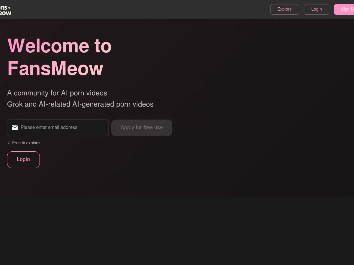 A heavily blurred, censored capture of the FansMeow homepage โ only soft shapes are visible, no explicit or readable content