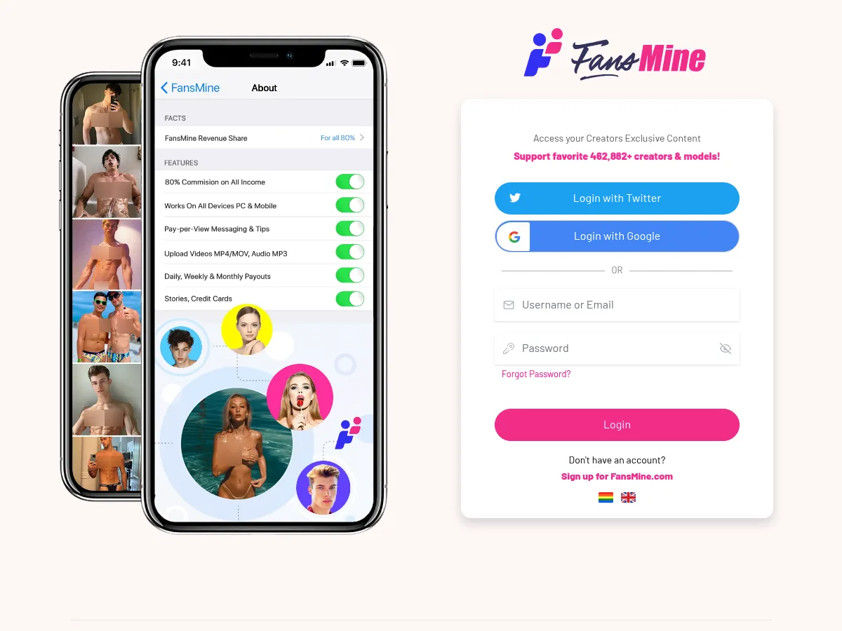 A heavily blurred, censored capture of the FansMine homepage โ only soft shapes are visible, no explicit or readable content