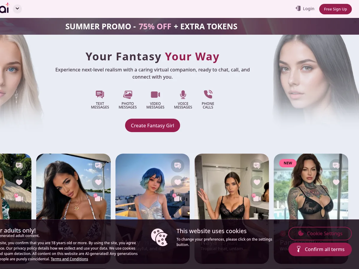 A heavily blurred, censored capture of the Fantasy AI homepage — only soft shapes are visible, no explicit or readable content