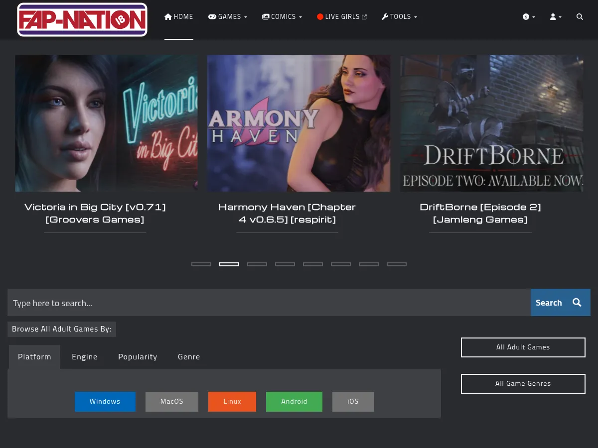 A heavily blurred, censored capture of the FAP Nation homepage โ only soft shapes are visible, no explicit or readable content