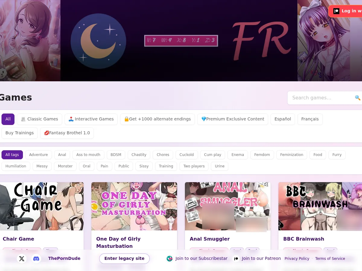 A heavily blurred, censored capture of the FapRoulette.gg homepage — only soft shapes are visible, no explicit or readable content