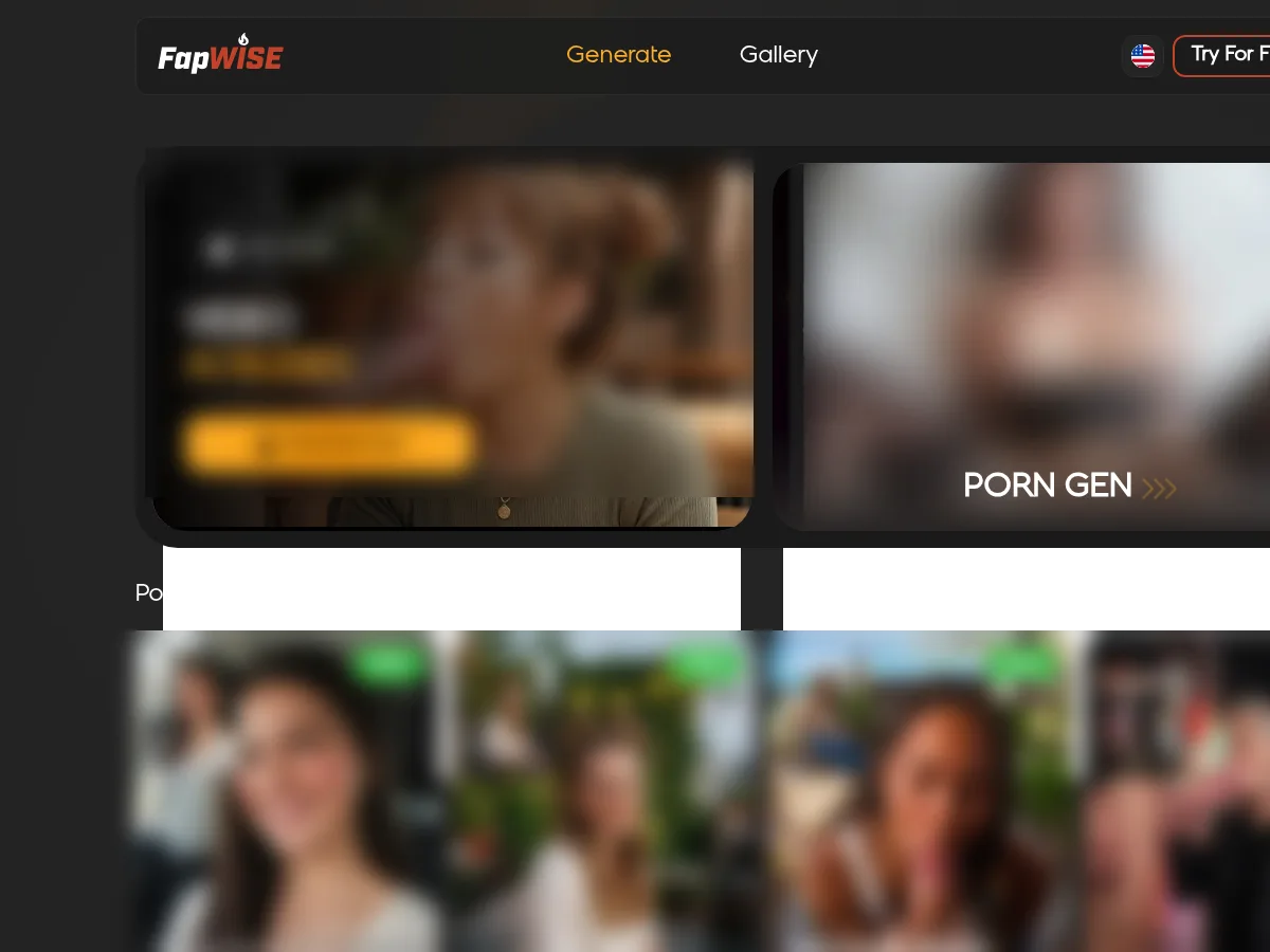 A heavily blurred, censored capture of the FapWise homepage — only soft shapes are visible, no explicit or readable content