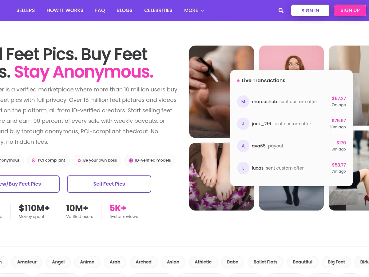 A heavily blurred, censored capture of the Feet Finder homepage โ only soft shapes are visible, no explicit or readable content