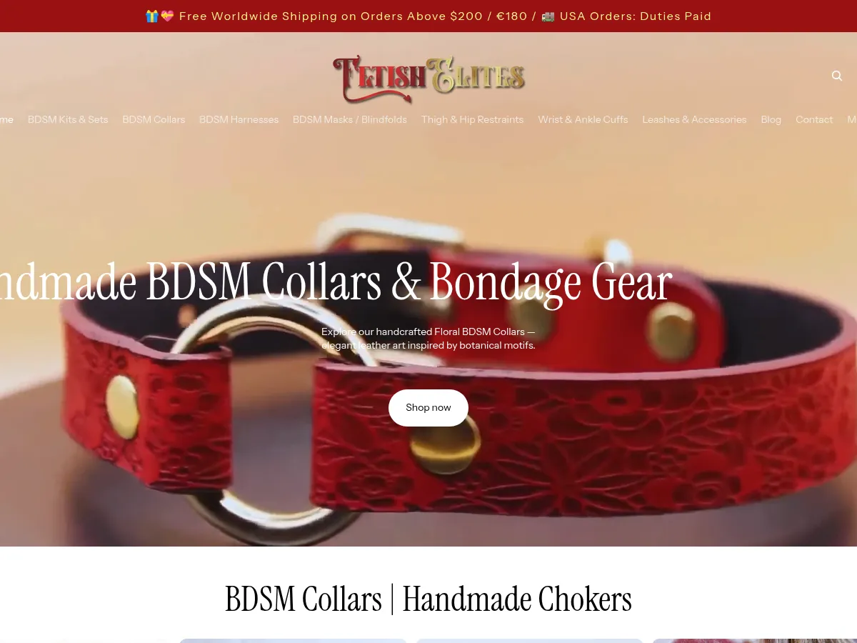 A heavily blurred, censored capture of the FetishElites homepage โ only soft shapes are visible, no explicit or readable content
