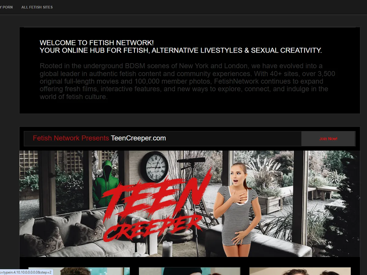 A heavily blurred, censored capture of the Fetish Network homepage โ only soft shapes are visible, no explicit or readable content