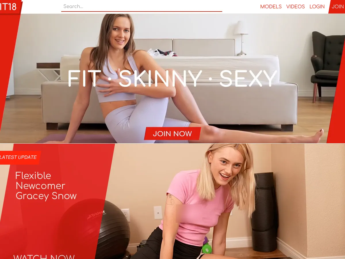 A heavily blurred, censored capture of the Fit18 homepage — only soft shapes are visible, no explicit or readable content