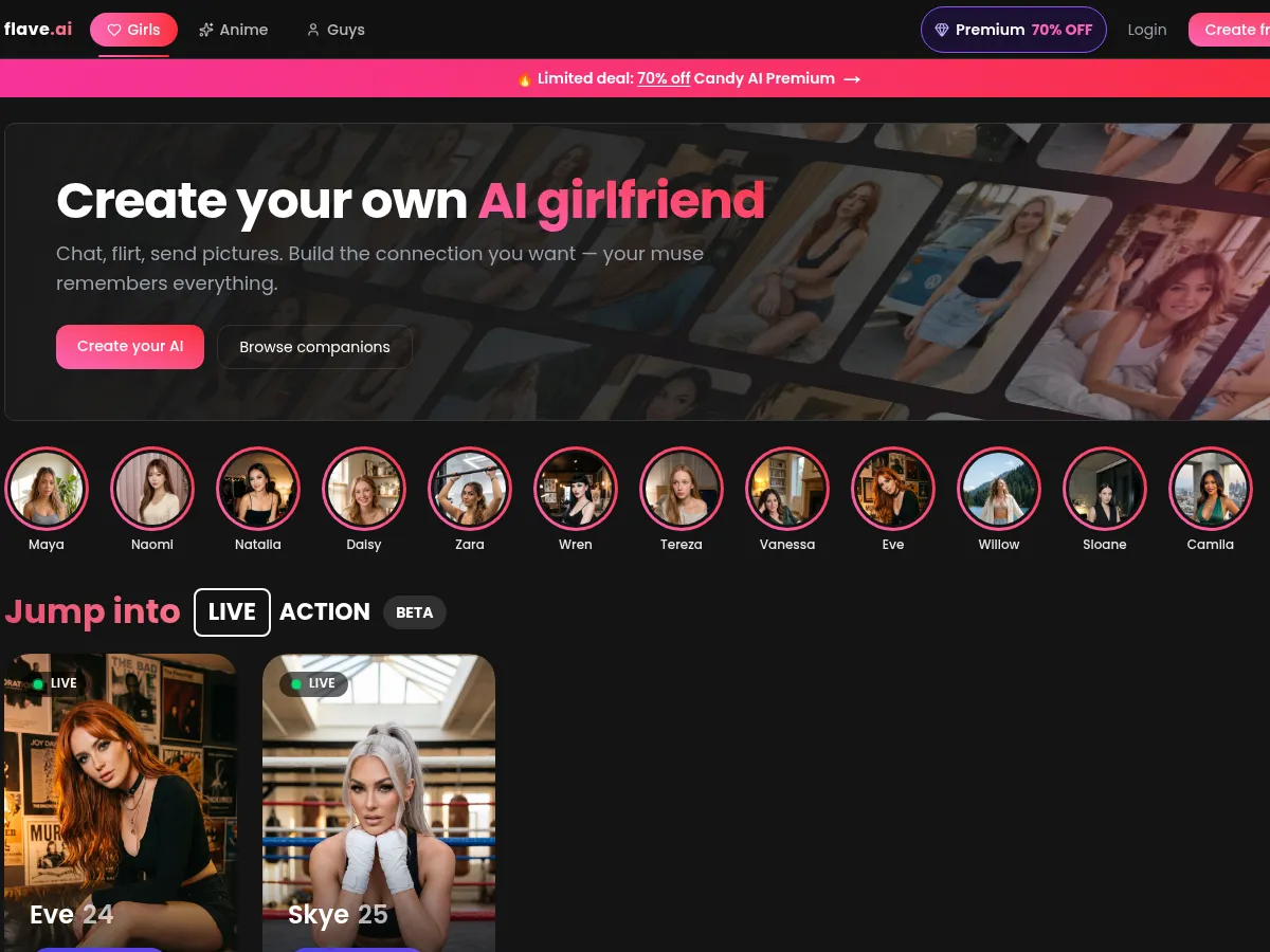 A heavily blurred, censored capture of the Flave AI homepage — only soft shapes are visible, no explicit or readable content
