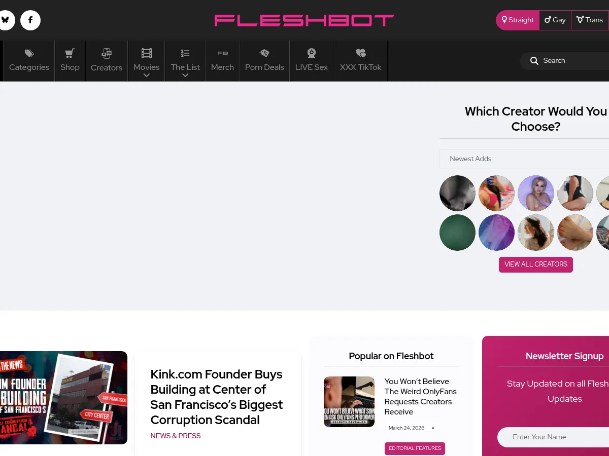 A heavily blurred, censored capture of the Fleshbot homepage — only soft shapes are visible, no explicit or readable content