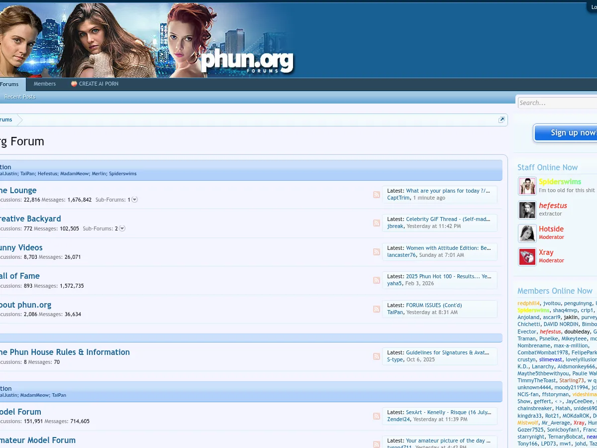 A heavily blurred, censored capture of the Phun Forum homepage — only soft shapes are visible, no explicit or readable content