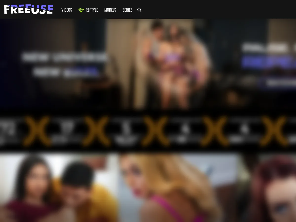 A heavily blurred, censored capture of the FreeUse homepage — only soft shapes are visible, no explicit or readable content