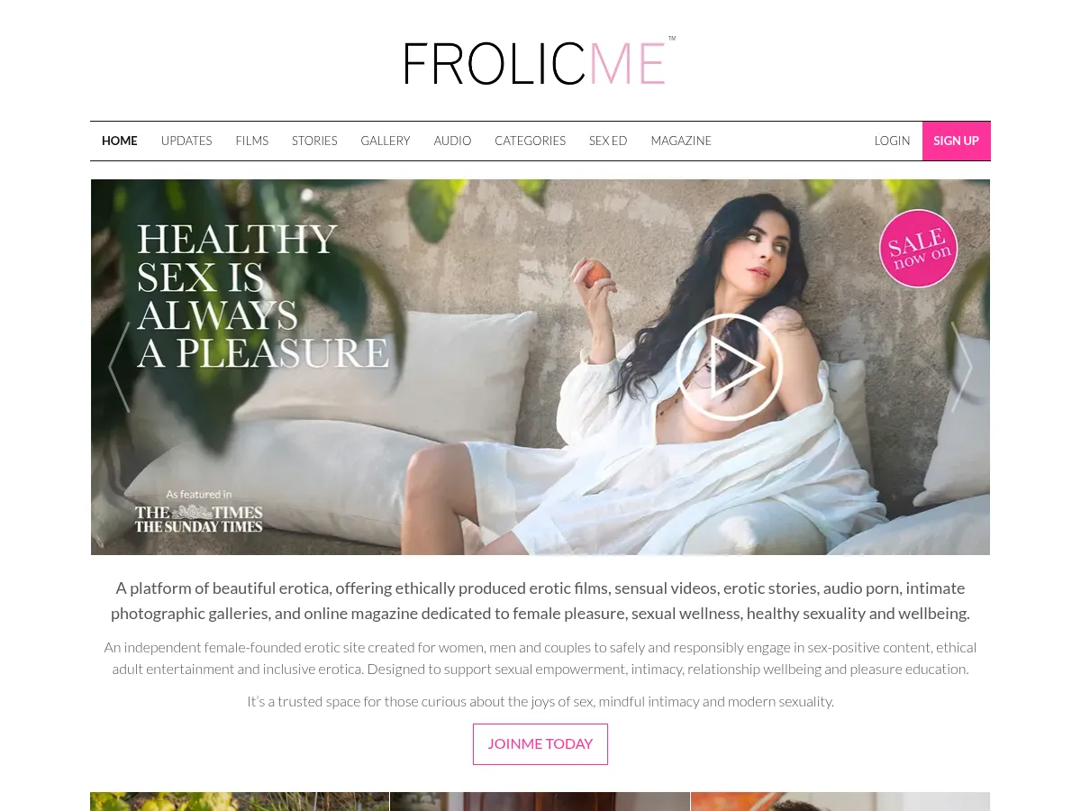 A heavily blurred, censored capture of the FrolicMe homepage โ only soft shapes are visible, no explicit or readable content