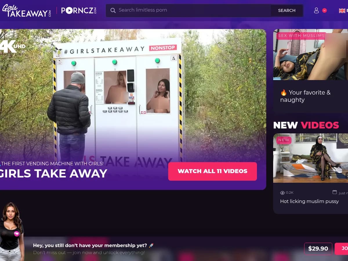 A heavily blurred, censored capture of the GirlsTakeAway homepage — only soft shapes are visible, no explicit or readable content