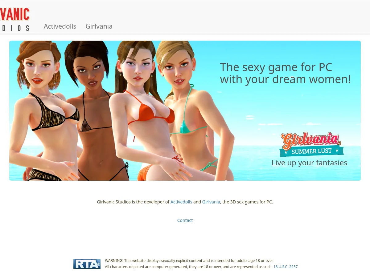 A heavily blurred, censored capture of the Girlvania Summer Lust homepage — only soft shapes are visible, no explicit or readable content