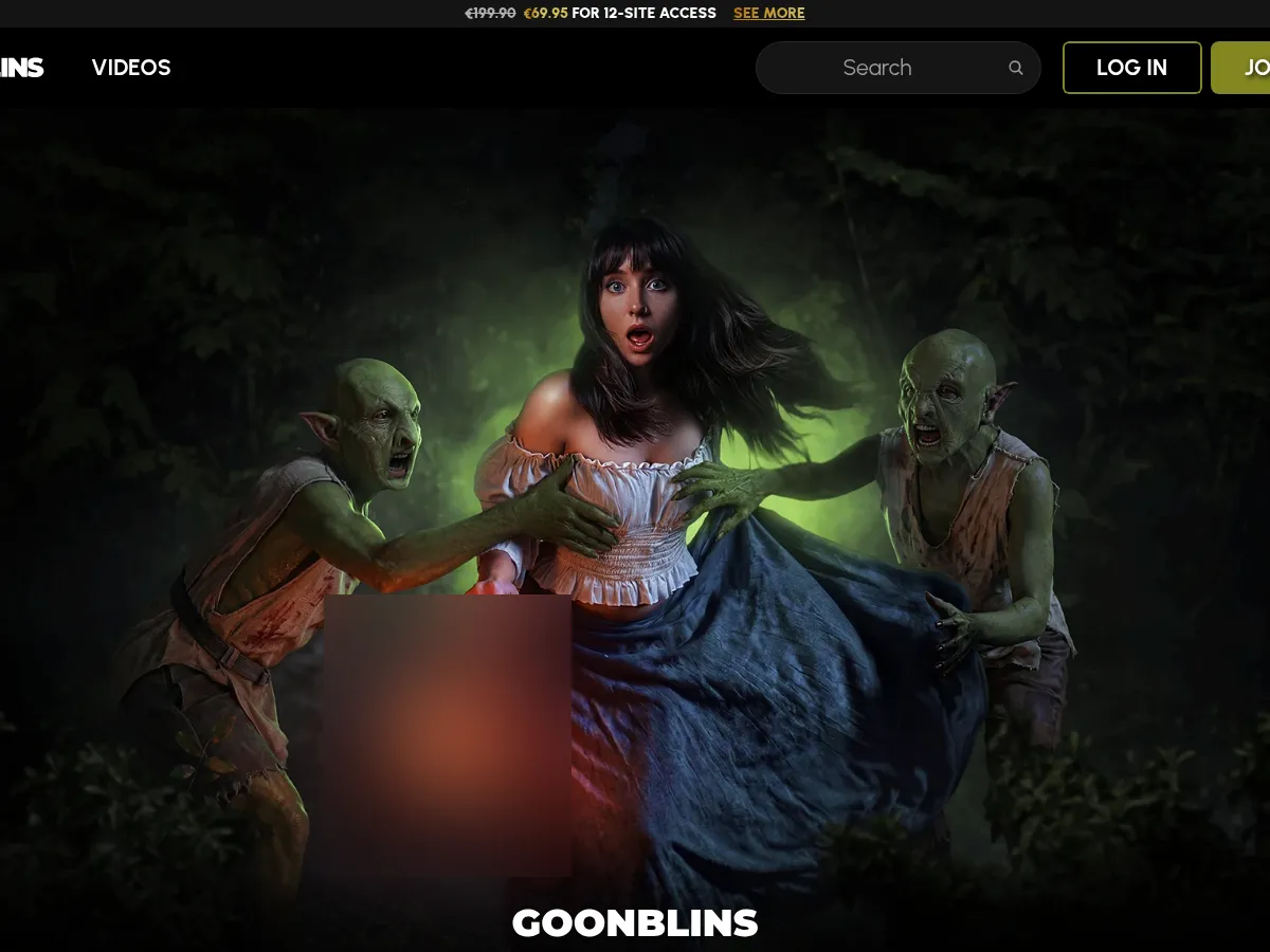 A heavily blurred, censored capture of the Goonblins homepage โ only soft shapes are visible, no explicit or readable content