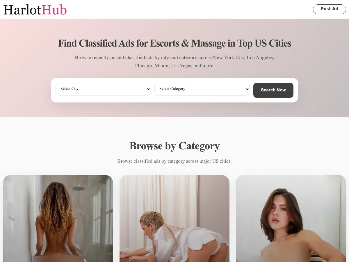 A heavily blurred, censored capture of the HarlotHub homepage โ only soft shapes are visible, no explicit or readable content