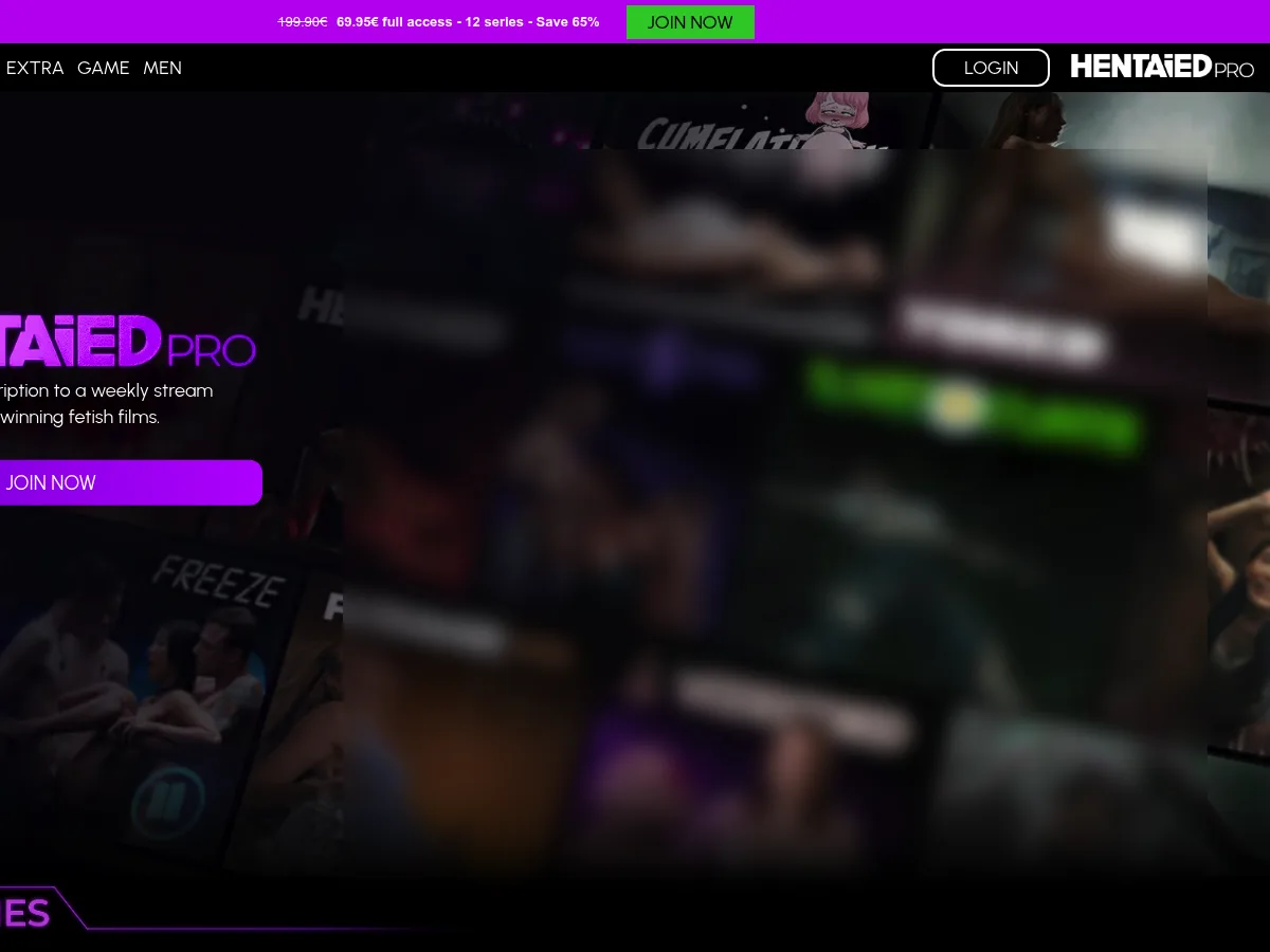 A heavily blurred, censored capture of the HentaiedPRO homepage โ only soft shapes are visible, no explicit or readable content